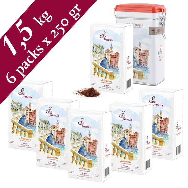 Cafè Venezia Lisaura Ground Espresso Coffee - 6 Packs of 250 gram & 1 tin